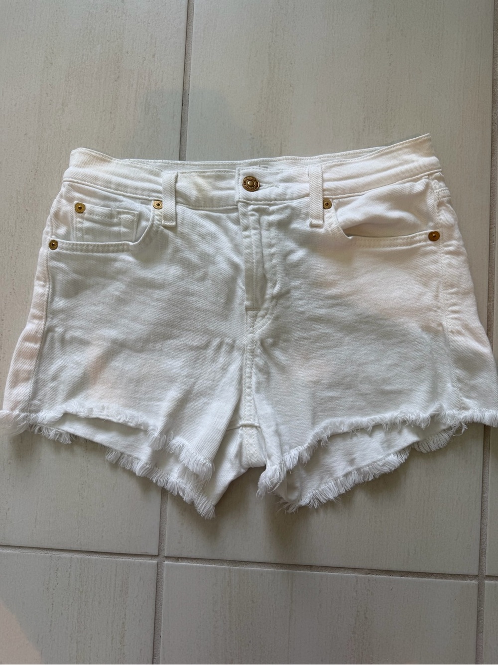 7 for all mankind White Women's Frayed Hem Denim Shorts
